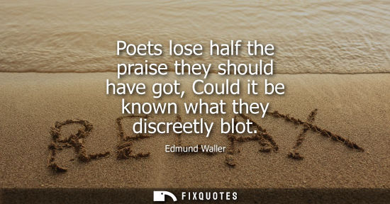 Small: Poets lose half the praise they should have got, Could it be known what they discreetly blot