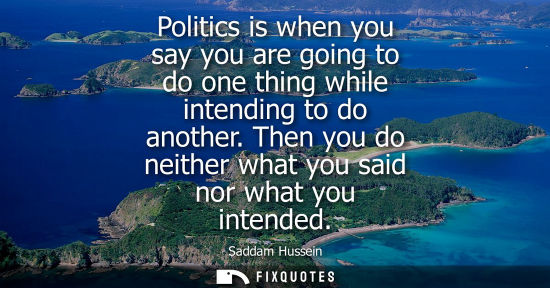 Small: Politics is when you say you are going to do one thing while intending to do another. Then you do neith