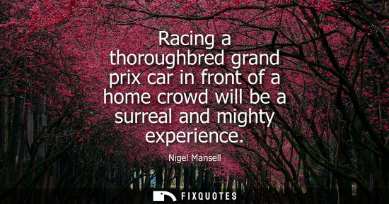 Small: Racing a thoroughbred grand prix car in front of a home crowd will be a surreal and mighty experience