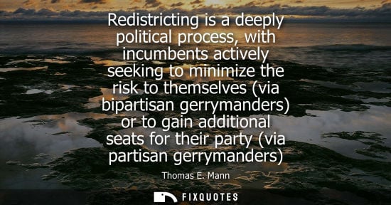 Small: Thomas E. Mann: Redistricting is a deeply political process, with incumbents actively seeking to minimize the 
