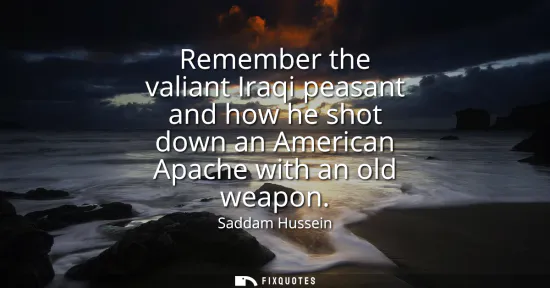 Small: Remember the valiant Iraqi peasant and how he shot down an American Apache with an old weapon