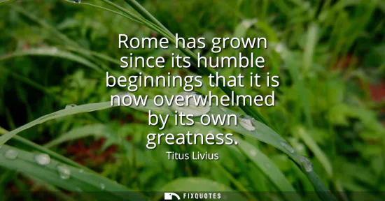 Small: Rome has grown since its humble beginnings that it is now overwhelmed by its own greatness