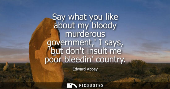 Small: Say what you like about my bloody murderous government, I says, but dont insult me poor bleedin country