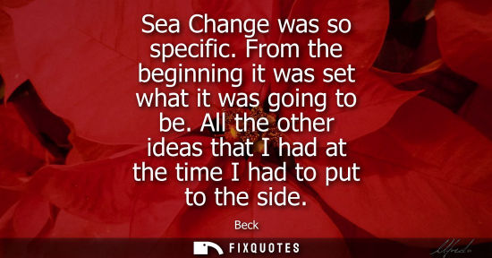 Small: Sea Change was so specific. From the beginning it was set what it was going to be. All the other ideas 