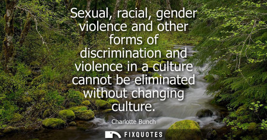 Small: Sexual, racial, gender violence and other forms of discrimination and violence in a culture cannot be e