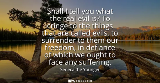 Small: Shall I tell you what the real evil is? To cringe to the things that are called evils, to surrender to them ou