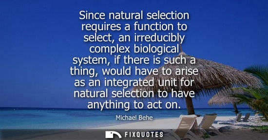 Small: Since natural selection requires a function to select, an irreducibly complex biological system, if the