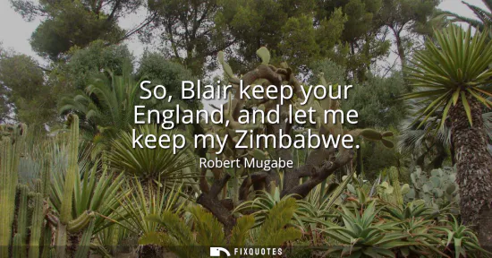 Small: So, Blair keep your England, and let me keep my Zimbabwe