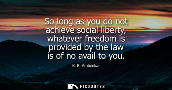 Small: So long as you do not achieve social liberty, whatever freedom is provided by the law is of no avail to