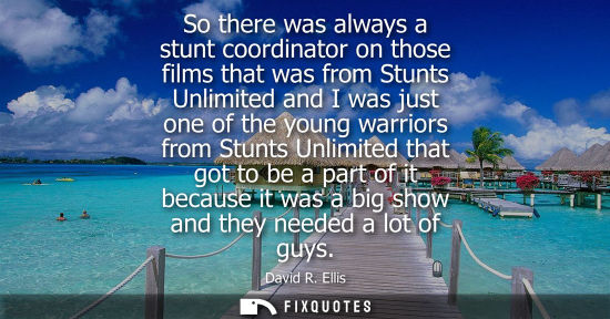 Small: So there was always a stunt coordinator on those films that was from Stunts Unlimited and I was just on