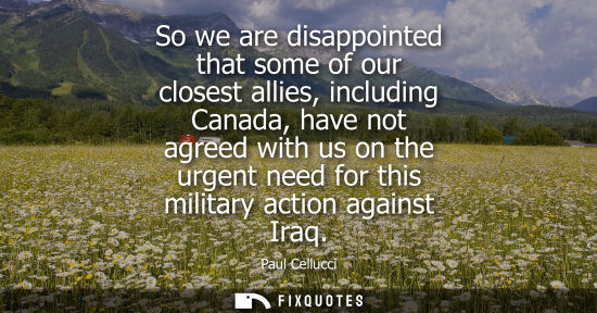 Small: So we are disappointed that some of our closest allies, including Canada, have not agreed with us on th