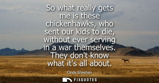 Small: So what really gets me is these chickenhawks, who sent our kids to die, without ever serving in a war t