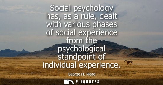 Small: Social psychology has, as a rule, dealt with various phases of social experience from the psychological