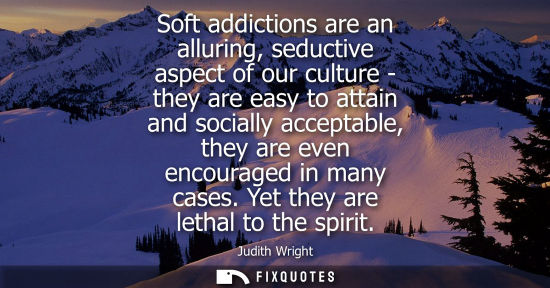 Small: Judith Wright: Soft addictions are an alluring, seductive aspect of our culture - they are easy to attain and 
