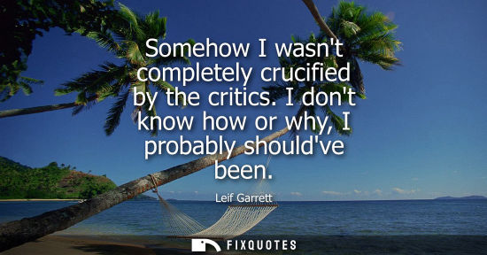 Small: Somehow I wasnt completely crucified by the critics. I dont know how or why, I probably shouldve been