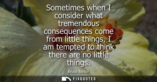 Small: Bruce Barton: Sometimes when I consider what tremendous consequences come from little things, I am tempted to 