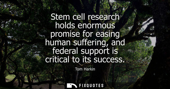 Small: Stem cell research holds enormous promise for easing human suffering, and federal support is critical t