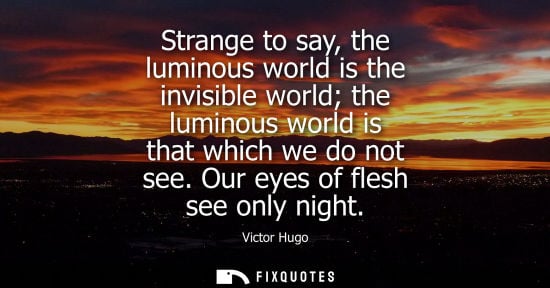 Small: Victor Hugo - Strange to say, the luminous world is the invisible world the luminous world is that which we do