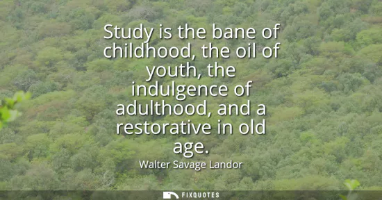 Small: Study is the bane of childhood, the oil of youth, the indulgence of adulthood, and a restorative in old age
