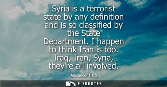 Small: Syria is a terrorist state by any definition and is so classified by the State Department. I happen to 