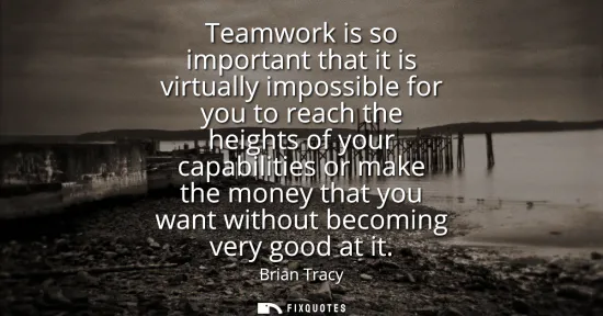 Small: Teamwork is so important that it is virtually impossible for you to reach the heights of your capabilities or 