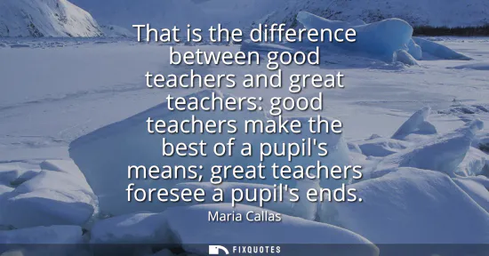 Small: That is the difference between good teachers and great teachers: good teachers make the best of a pupils means