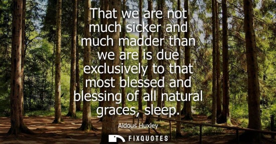 Small: That we are not much sicker and much madder than we are is due exclusively to that most blessed and ble