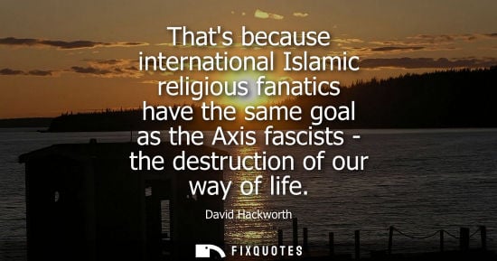 Small: Thats because international Islamic religious fanatics have the same goal as the Axis fascists - the de