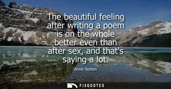 Small: Anne Sexton: The beautiful feeling after writing a poem is on the whole better even than after sex, and thats 