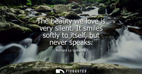 Small: The beauty we love is very silent. It smiles softly to itself, but never speaks