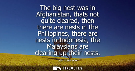 Small: The big nest was in Afghanistan, thats not quite cleared, then there are nests in the Philippines, ther