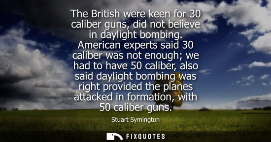 Small: The British were keen for 30 caliber guns, did not believe in daylight bombing. American experts said 3
