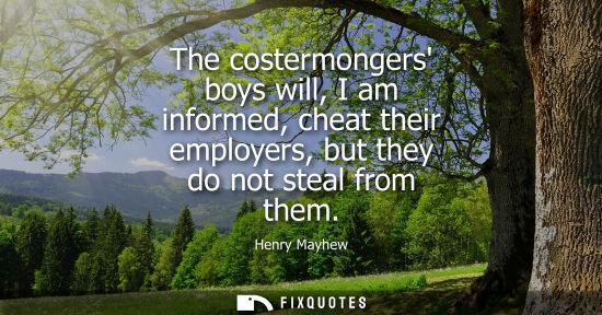 Small: The costermongers boys will, I am informed, cheat their employers, but they do not steal from them