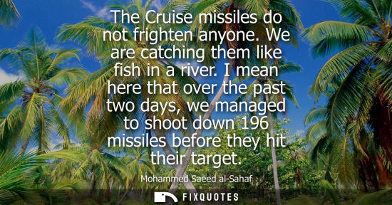 Small: The Cruise missiles do not frighten anyone. We are catching them like fish in a river. I mean here that over t