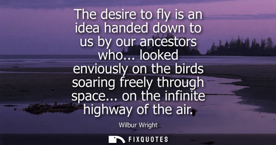 Small: The desire to fly is an idea handed down to us by our ancestors who... looked enviously on the birds soaring f