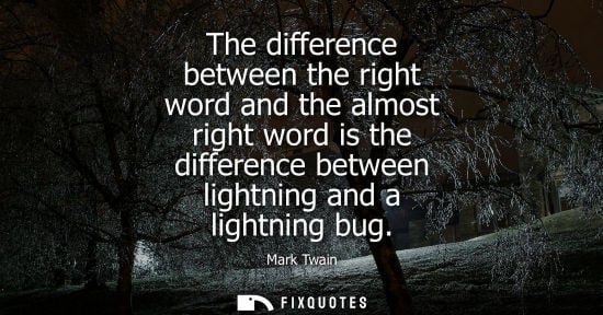Small: The difference between the right word and the almost right word is the difference between lightning and a ligh
