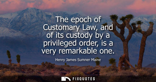 Small: The epoch of Customary Law, and of its custody by a privileged order, is a very remarkable one