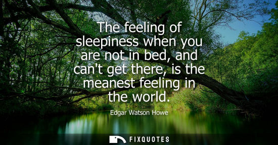Small: Edgar Watson Howe: The feeling of sleepiness when you are not in bed, and cant get there, is the meanest feeli