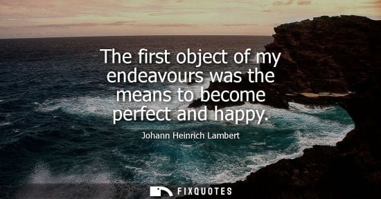 Small: The first object of my endeavours was the means to become perfect and happy