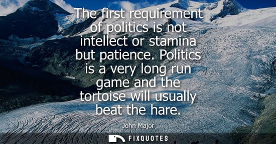 Small: The first requirement of politics is not intellect or stamina but patience. Politics is a very long run