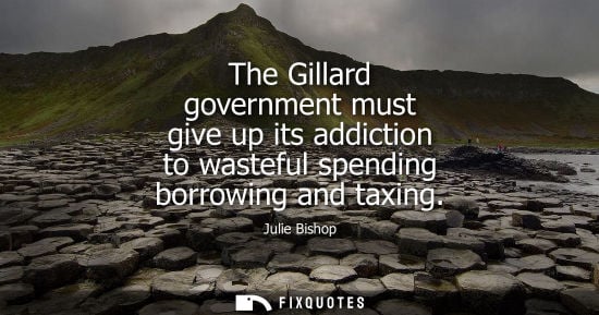 Small: Julie Bishop: The Gillard government must give up its addiction to wasteful spending borrowing and taxing