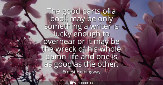 Small: The good parts of a book may be only something a writer is lucky enough to overhear or it may be the wreck of 