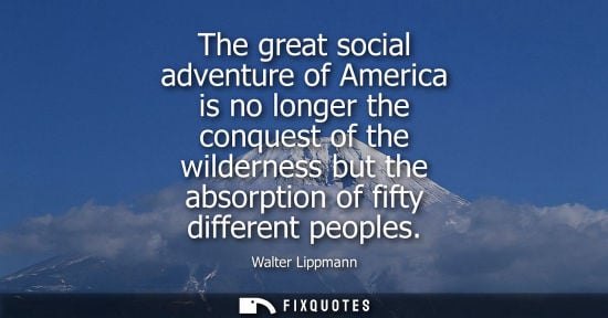 Small: The great social adventure of America is no longer the conquest of the wilderness but the absorption of fifty 