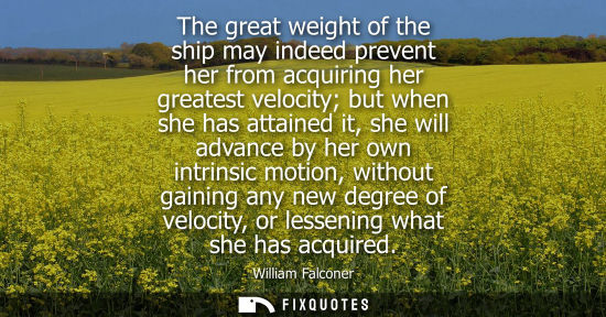 Small: The great weight of the ship may indeed prevent her from acquiring her greatest velocity but when she h