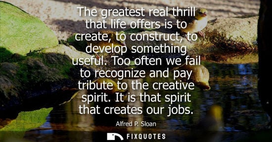 Small: The greatest real thrill that life offers is to create, to construct, to develop something useful.