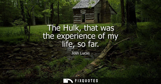 Small: The Hulk, that was the experience of my life, so far
