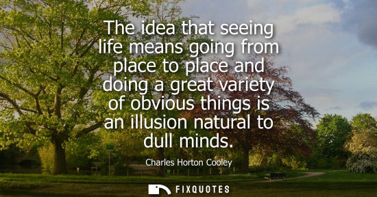 Small: The idea that seeing life means going from place to place and doing a great variety of obvious things i