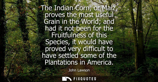 Small: The Indian Corn, or Maiz, proves the most useful Grain in the World and had it not been for the Fruitfu