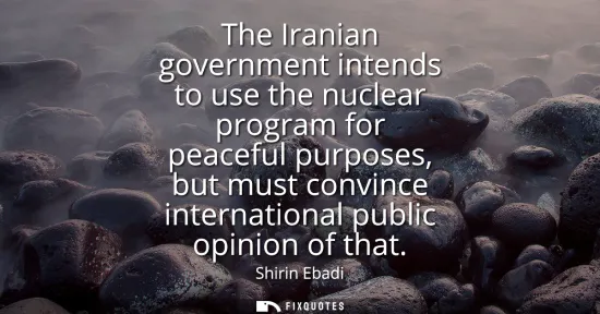 Small: The Iranian government intends to use the nuclear program for peaceful purposes, but must convince internation
