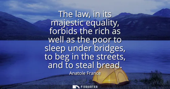 Small: The law, in its majestic equality, forbids the rich as well as the poor to sleep under bridges, to beg in the 